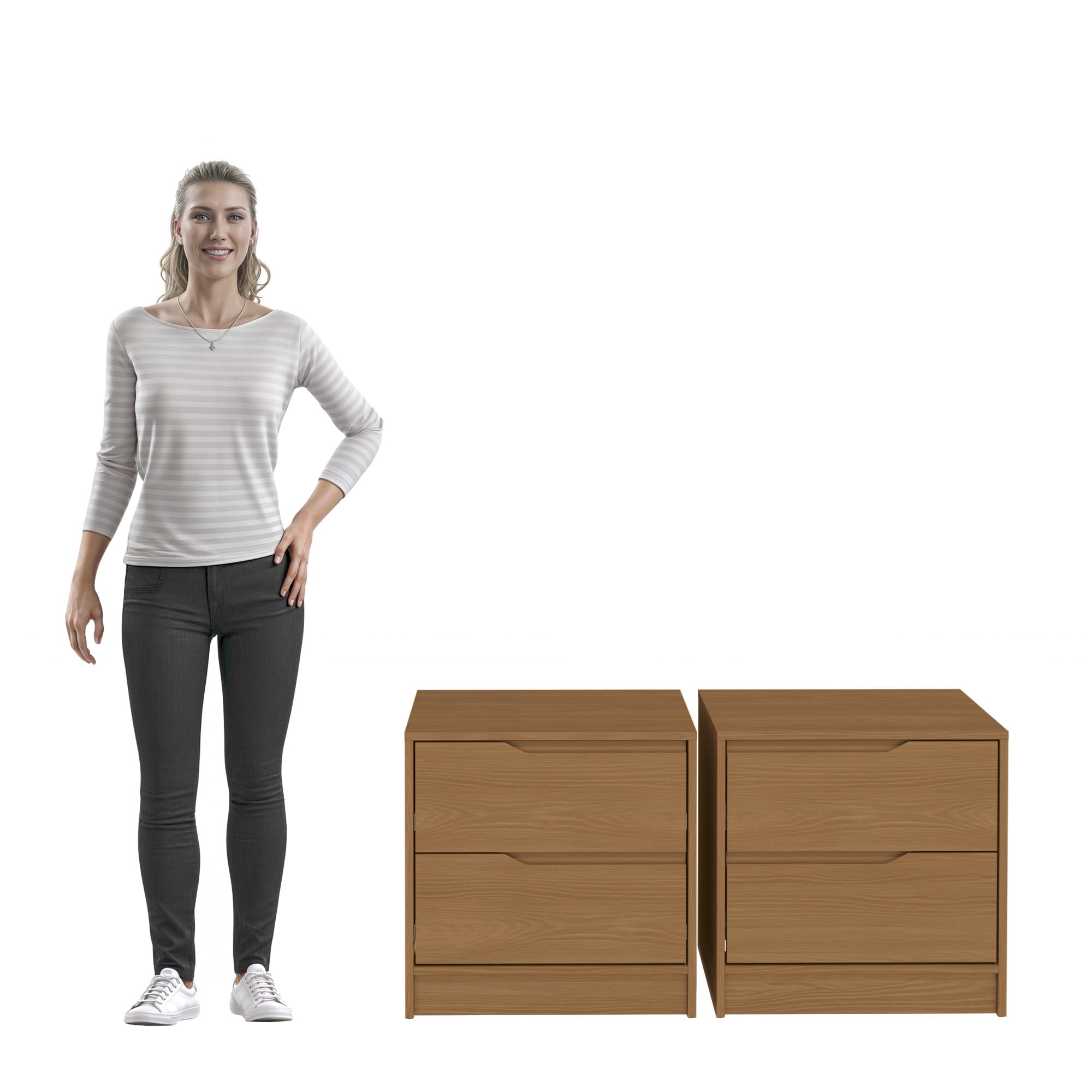 Kappesberg Brooklyn Set of 2 Modern Nightstands with Drawers – Golden Oak, Ideal for Adults & Teens