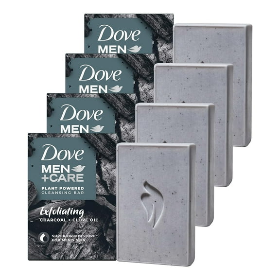 DOVE MEN   CARE Natural Essential Oil Bar Soap Exfoliating Charcoal   Clove Oil 4 Count To Clean And Hydrate Mens Skin 4-in-1 Bar Soap For Men's Body, Hair, Face And Shave 5oz