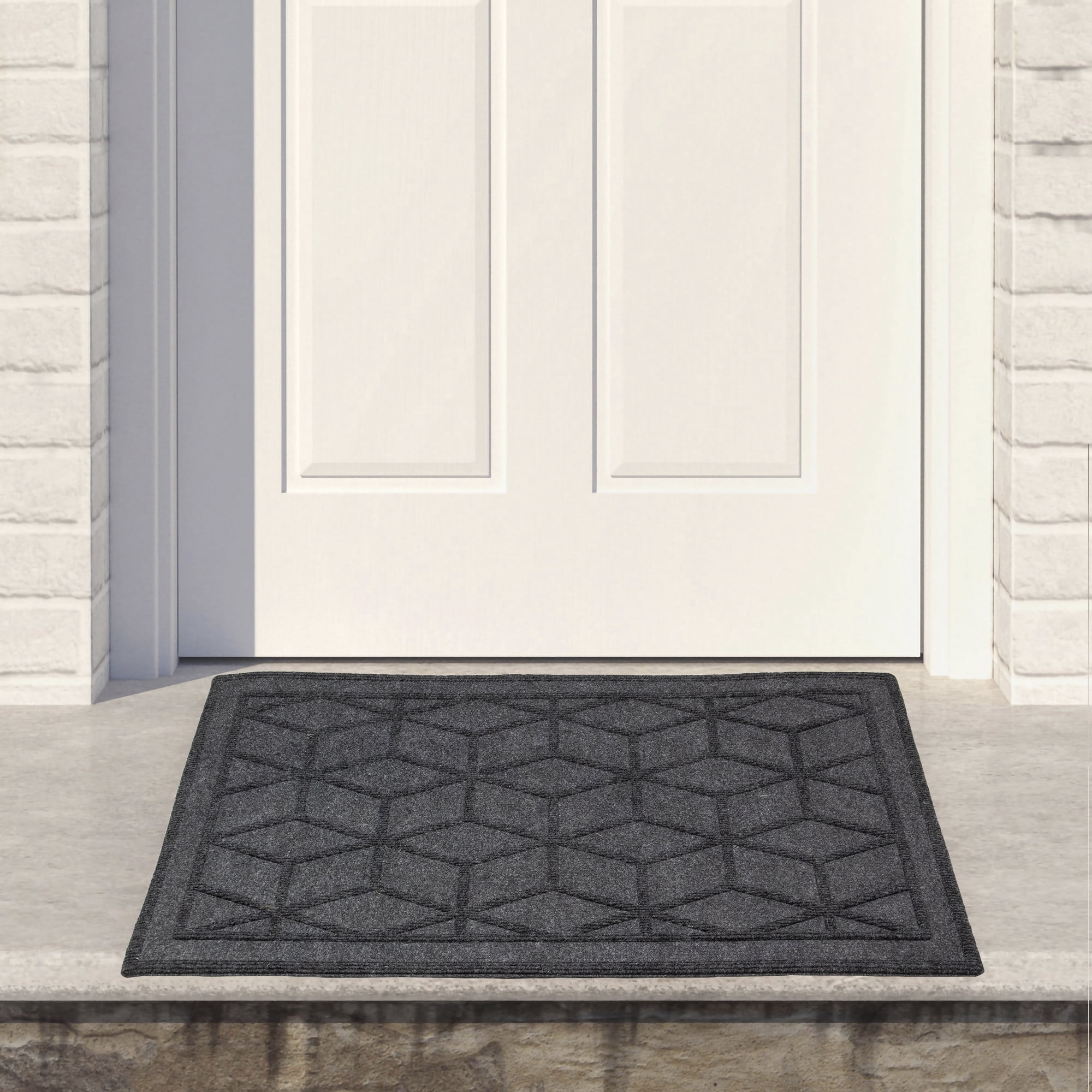 Northlight Modern Black Coir Outdoor Doormat, 1' x 2'