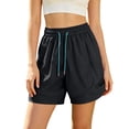 thumbnail image 3 of Women's High Waisted Nylon Dry Shorts with Side Pockets, Elastic Drawstring Waist, Tummy Control Workout Shorts for Women, Quick Dry for Running, Gym, Hiking & Casual | TruHer,Black L, 3 of 7