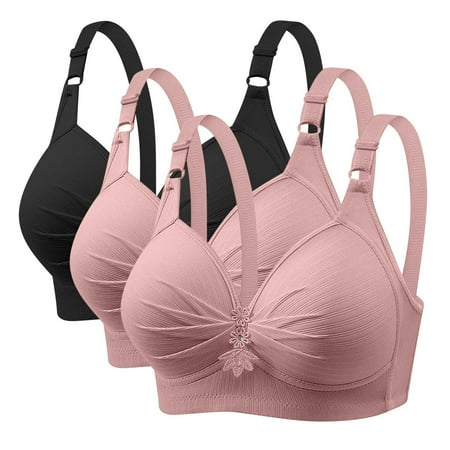 GERsome Women s Pack of 3 Push Up Bra Wireless Padded No Underwire Back Closure Bralettes Sports Bras Comfort Sleep Bra Full Coverage 3PC#2Pink/Black XS