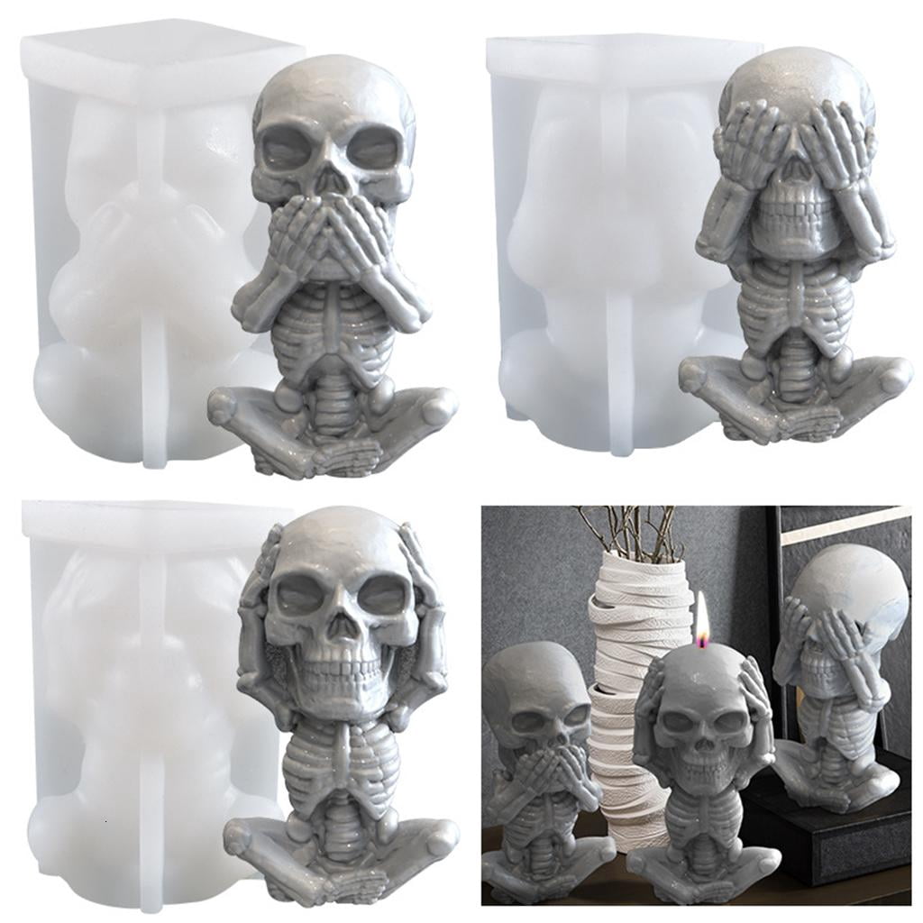 Osdhezcn 3D Skull Candle Epoxy Resin Mold Halloween Funny Skeleton Modeling Aromatherapy Plaster Silicone Mould DIY Crafts Soap Candle Casting Tools