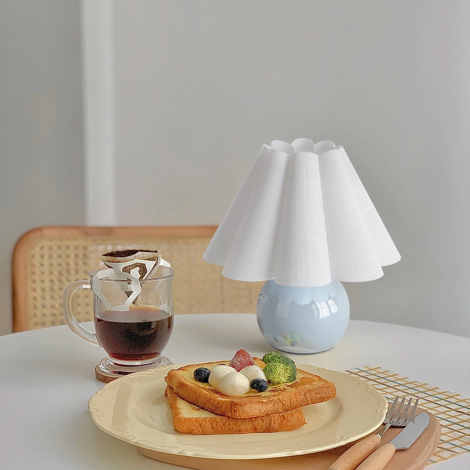 Light Blue Mini Table Lamp, Small Bedside Nightstand Lamp with Scalloped Shade for Bedroom, Office, Kitchen Counter, Bookshelf, Kids Dorm