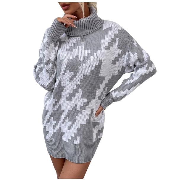 Gibobby Suéter casual mujer, Suéter de punto de manga larga sólido con cuello redondo para mujer(Gris,XG)
