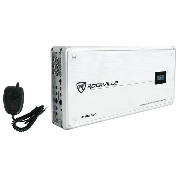 Rockville ATOM S30 Marine Amplifier 2400w 4 Channel Amp w/Volt Meter PA Mic