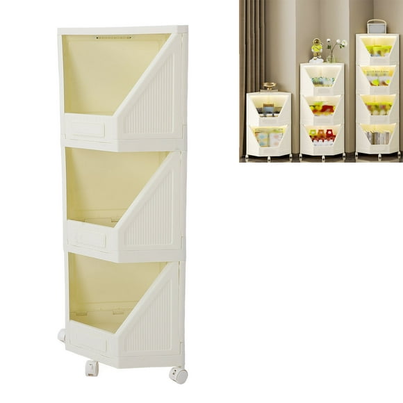 Armoire de Rangement d'Angle Mobile à 360 Degrés, Support d'Angle Roulant Pliable, avec 4 Roues, Aucun Assemblage Requis pour Petit Espace Salle de Bain Cuisine Salon Bureau à Domicile