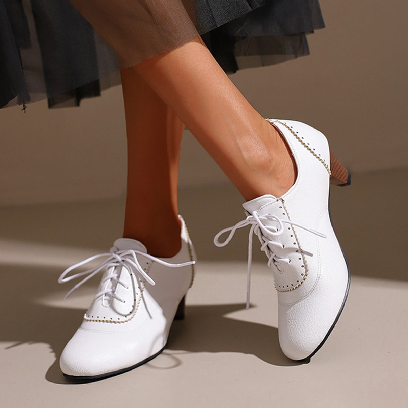 Chenyee Ankle Boots for Women Lightweight Casual Dress Non Slip Work shoes Lace Up Kitten Heel Short Booties