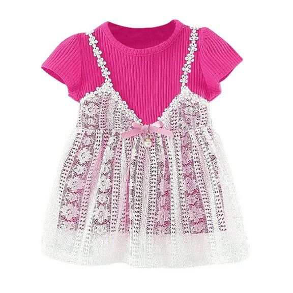 GYRATEDREAM Girls Lace Princess Dress Short Sleeve Mesh Cotton Petals Floral Dress Tutu Skirt Kids Birthday Formal Dress for 12-18M
