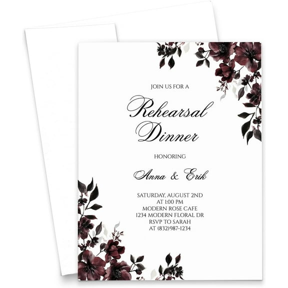 Gothic Wedding Rehearsal Dinner Invitations With Envelopes, Themed Rehearsal Dinner Invitations , Dark Floral Rehearsal Dinner Invites Cards, Your Choice of Quantity and Envelope Color