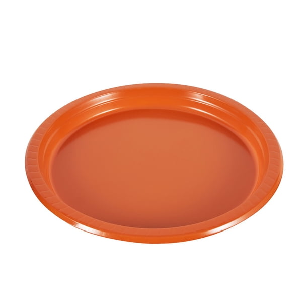 Zhuge 60 platos de plástico de 7 pulgadas, platos desechables a granel, platos de fiesta para barbacoa, picnic, fiestas, viajes y eventos, aptos para microondas y reciclables (naranja)