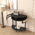 thumbnail image 4 of Oufan Unique Half Moon Design End Table with Sliding Rattan Door,Elegant Semi-circle Entryway Console Table with 2 Rattan Storage Cabinet and Bottom Shelf for Living room, Bedroom, Study, Hallway, 4 of 9