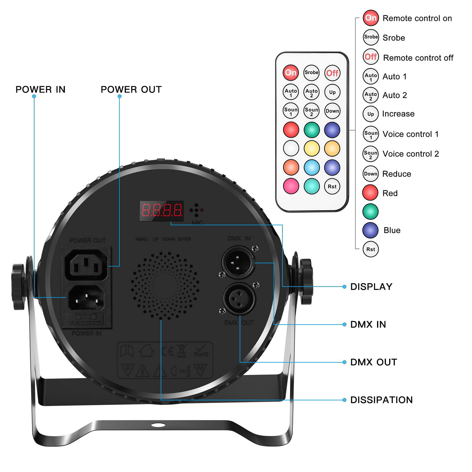 ​JAJALUYA Round 9LED RGBW Par Can 4-Pack - Sound/DMX Control for Stage/DJ/Party​
