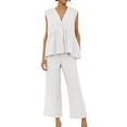 thumbnail image 5 of DDAPJ pyju Business Casual Outfits for Women Cotton Linen 2 Piece Set Deep V Neck Sleeveless Pelpum Tops and Wide Leg Pants Matching Sets Ofertas de la semana White L, 5 of 10