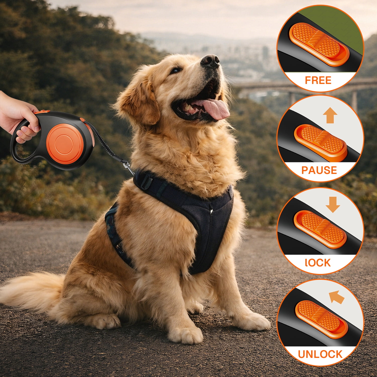 Behome 26Ft Retractable Dog Leash,Walking Leash for Large Dogs/Cats Up to 110lbs,Luminous Spring Strong Nylon Tape, 360° Tangle Free,One-Handed Brake