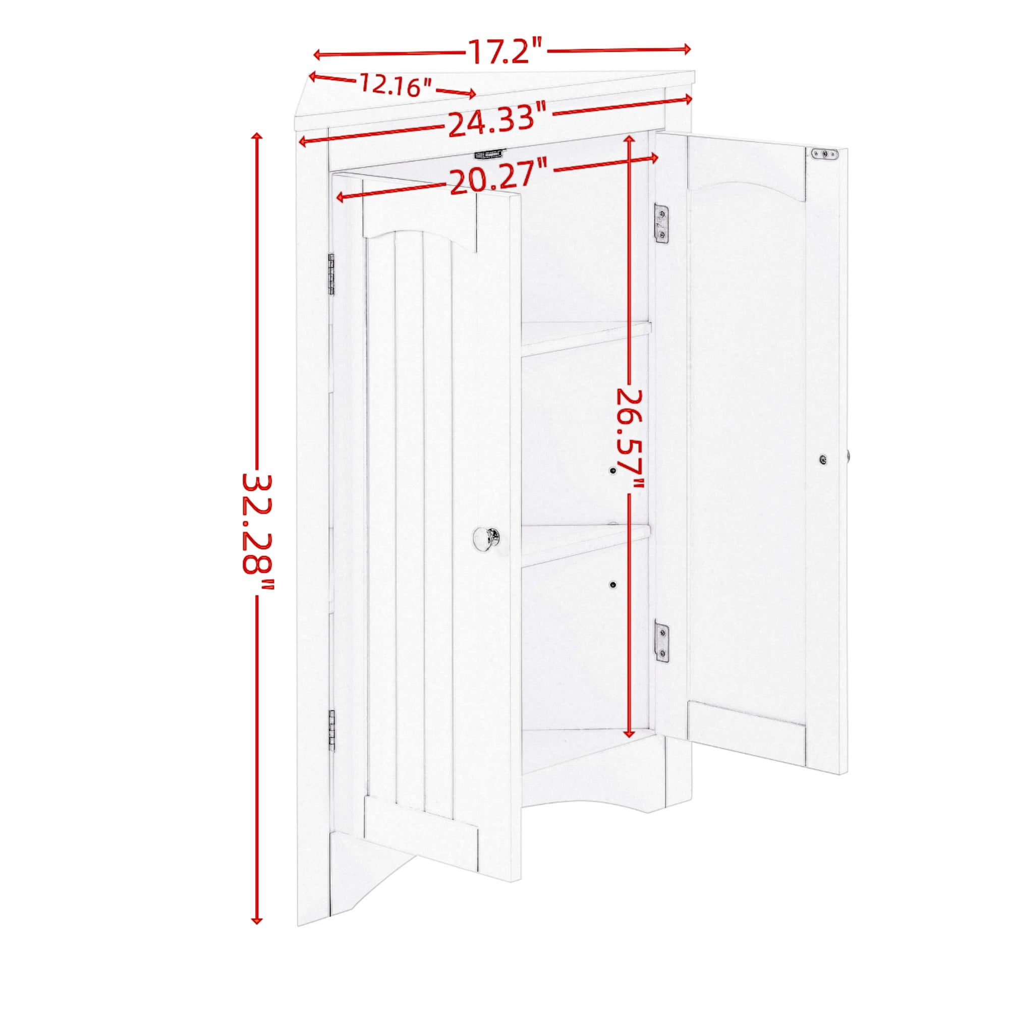 Small Corner Cabinet, Wood Corner Table with 2 Doors and Adjustable Shelves, Bathroom Storage Organizer, Floor Pantry Cabinet for Living Room, Kitchen