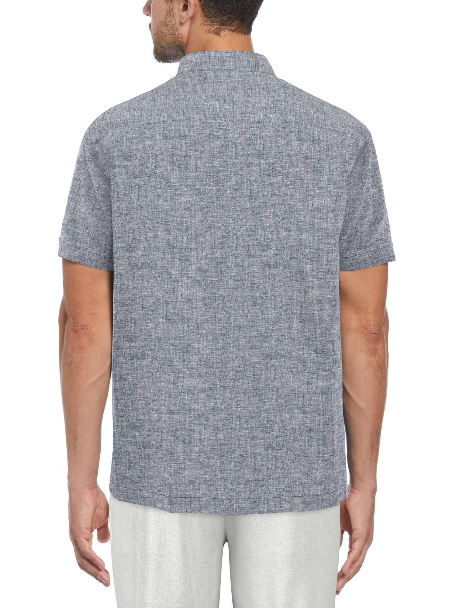 Cafe Luna Men’s Linen Blend Crossed Geo Print Panel Short Sleeve Shirt, up to Size 5XL