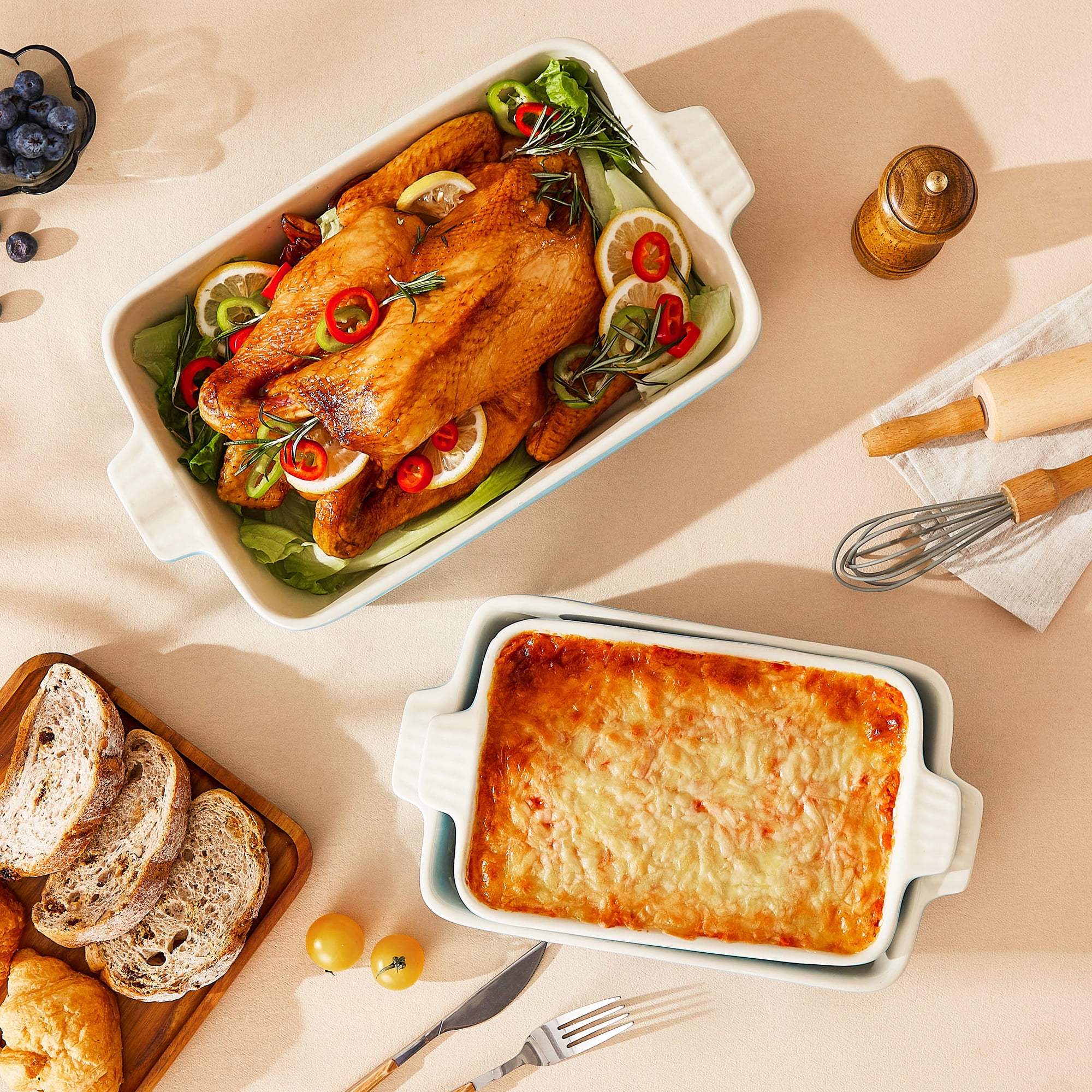 Vancasso Ceramic Baking Dish Set, Thick Casserole Dish for Oven with Handles, Deep Bakeware Sets of 3 for Baking, Lasagna Pan, Blue