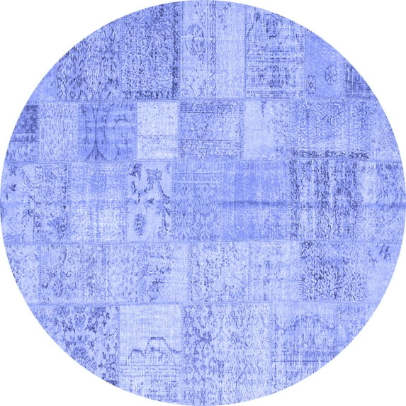 Ahgly Company Machine Washable Indoor Round Patchwork Blue Transitional Area Rugs, 7' Round