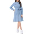thumbnail image 2 of INSPIRE CHIC Denim Dress for Women's Long Sleeve Button Down A-Line Belted Classic Jean Dresses XL Sky Blue, 2 of 6