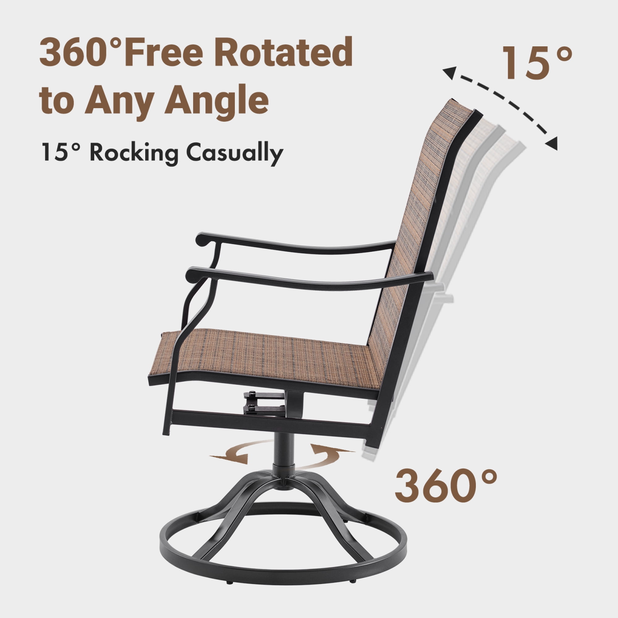 Leumius Patio Swivel Chairs Set of 2,Outdoor Dining Chairs High Back All Weather Breathable Textilene Outdoor Swivel Chairs for Patio,Backyard,Balcony,Brown