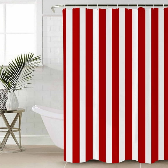 Red Striped Bathroom Curtain 96 Inch Shower Curtain with Hooks, Christmas Farmhouse Red White Stripes Waterproof Polyester Bath Curtain Washable Bathtub Curtain 72''x 96''
