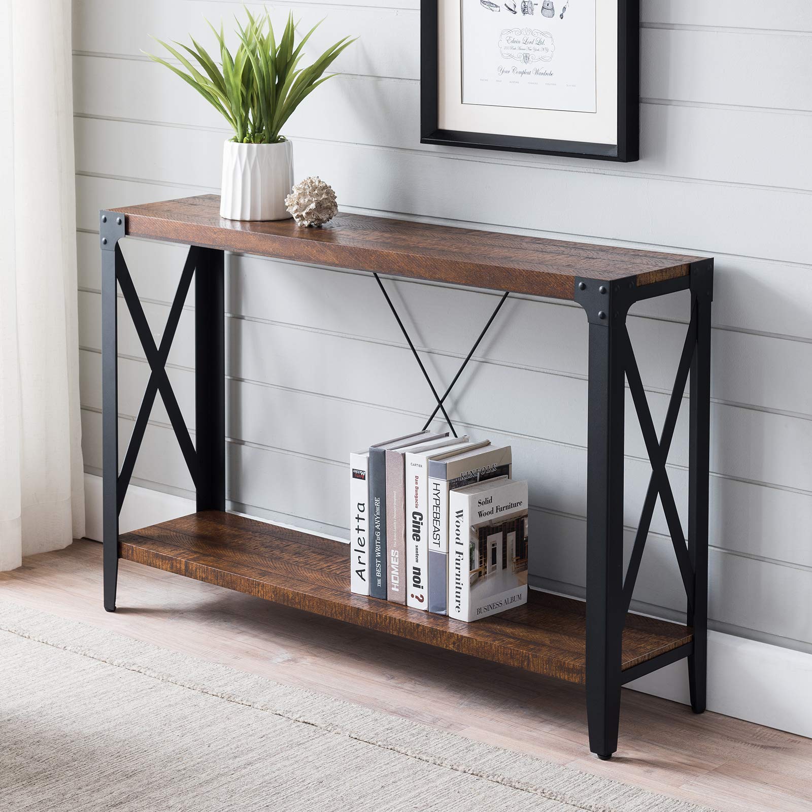 OKD 46" Industrial Wood Metal Legs Rustic Console Table, Reclaimed
