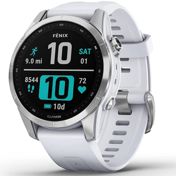 Restored Garmin Fenix 7S GPS Smartwatch AMOLED Touchscreen Silver with Whitestone Band (Refurbished)