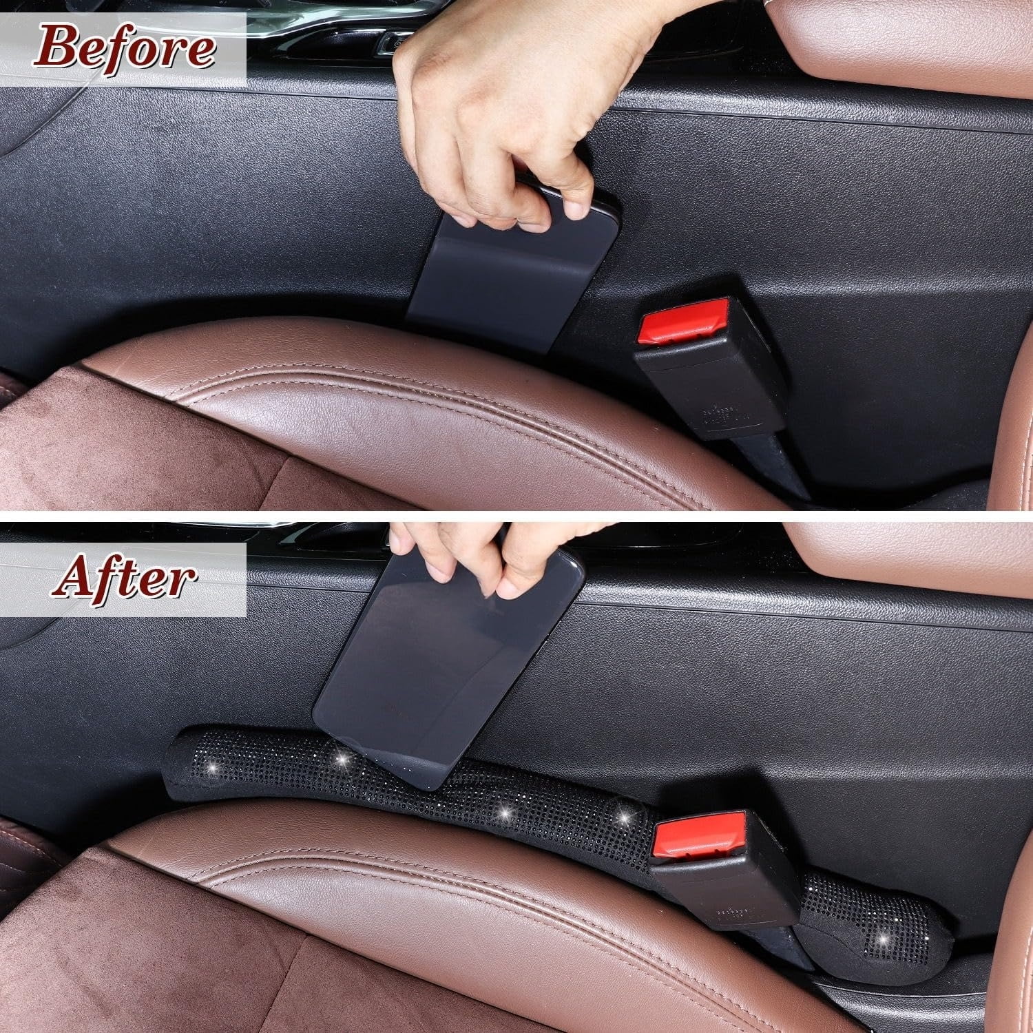 chasenew Bling Car Seat Gap Filler Universal Fit for Car SUV Truck, Set of 2 Handmade Crystal Diamond Rhinestone Seat Gap Blocker Bling Car Accessories for Women(Silver)