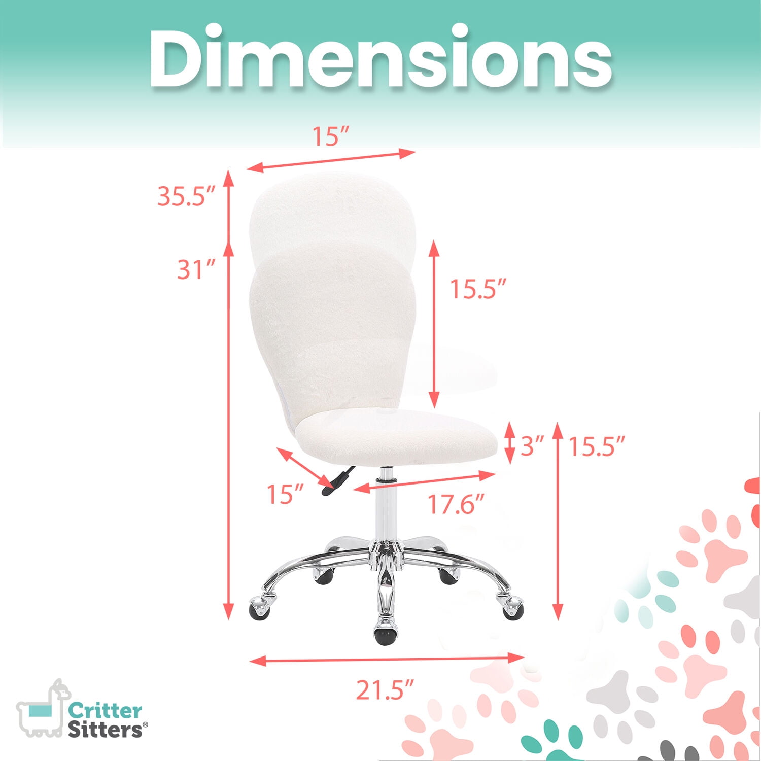 Critter Sitters Emmy 15.5 in Task Chair with Adjustable Height & Swivel, 220 lb. Capacity, White