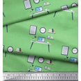 thumbnail image 3 of Soimoi Green Rayon Crepe Fabric Monitor,Books & Study Table Education Theme Printed Fabric 1 Yard 46 Inch Wide, 3 of 3