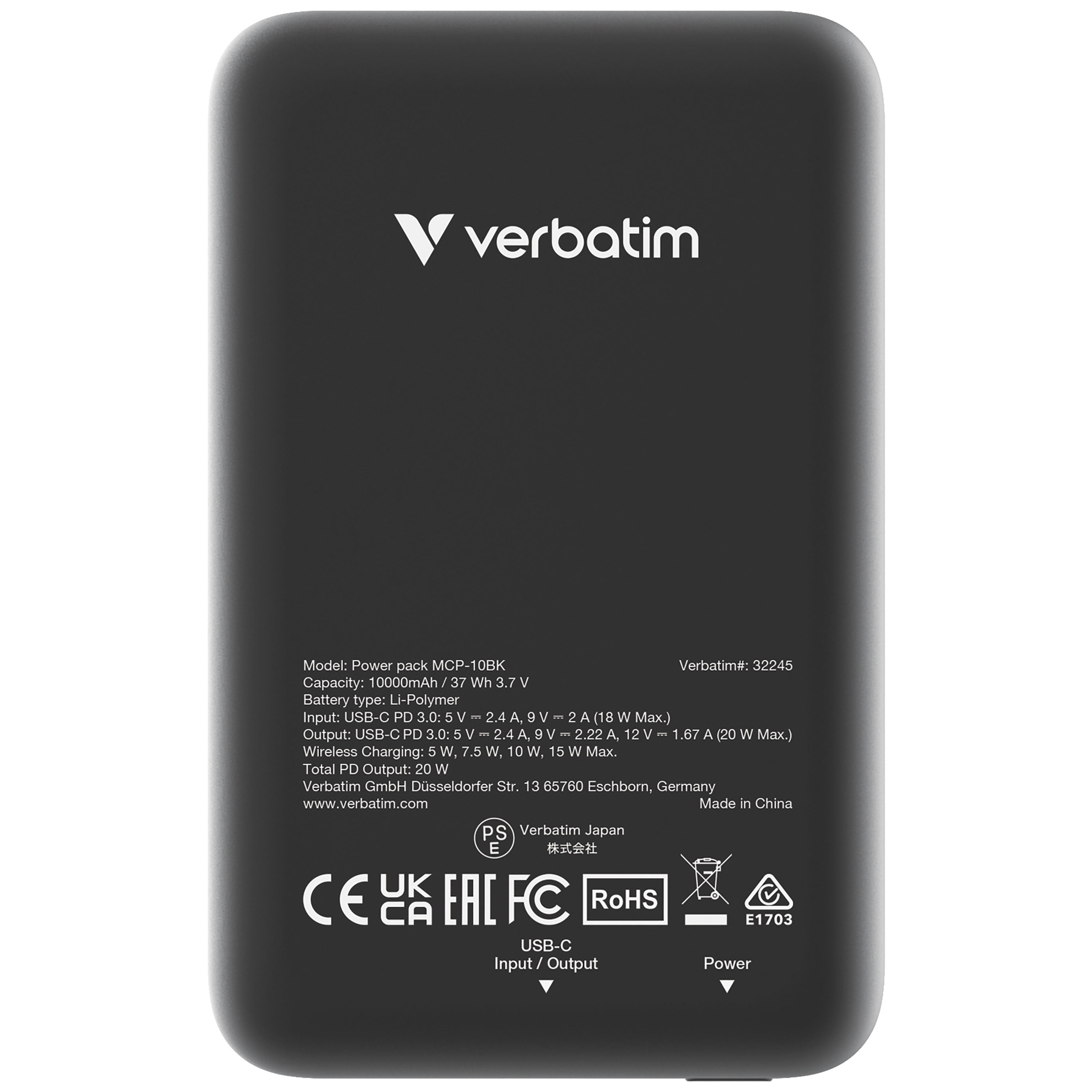Verbatim Charge 'n' Go Magnetic Wireless Power Bank 10000 mAh - Black
