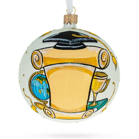Cap and Tassel Commemorative Glass Ball Christmas Ornament 4 Inches.