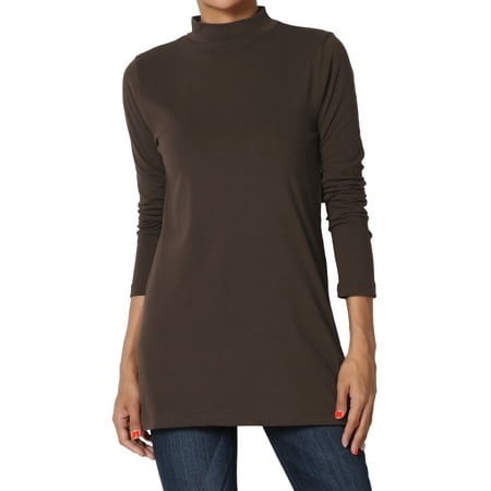 TheMogan Women's PLUS Mock Neck Long Sleeve T-Shirt Stretch Cotton Slim Fit Top