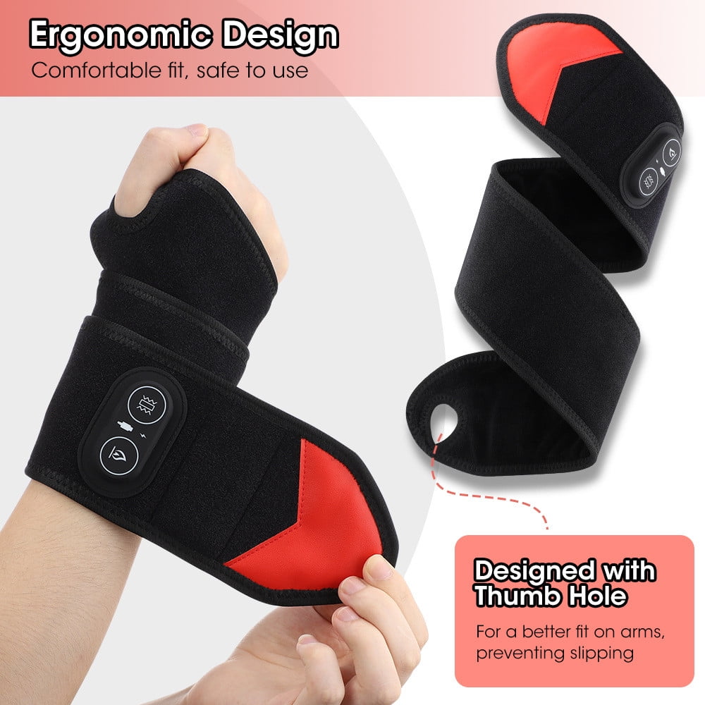 Infrared LED Heating Vibration Massage Wrist Strap, 36 Beads Red Light Therapy with Rechargeable Battery, Ergonomic for Wrist Muscle Relaxation