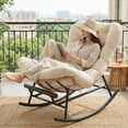 thumbnail image 1 of YUSAZENS Indoor Outdoor Rocking Chair - Rattan Rocker with Extendable Footrest, 352lbs Sturdy Large Lounge for Bedroom, Living Room Beige, 1 of 7