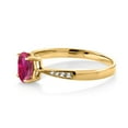 thumbnail image 4 of Gem Stone King 10K Yellow Gold Red Created Ruby and White Diamond Engagement Ring for Women (1.06 Cttw, Gemstone July Birthstone, Oval 7X5MM, Available in Size 5, 6, 7, 8, 9), 4 of 5