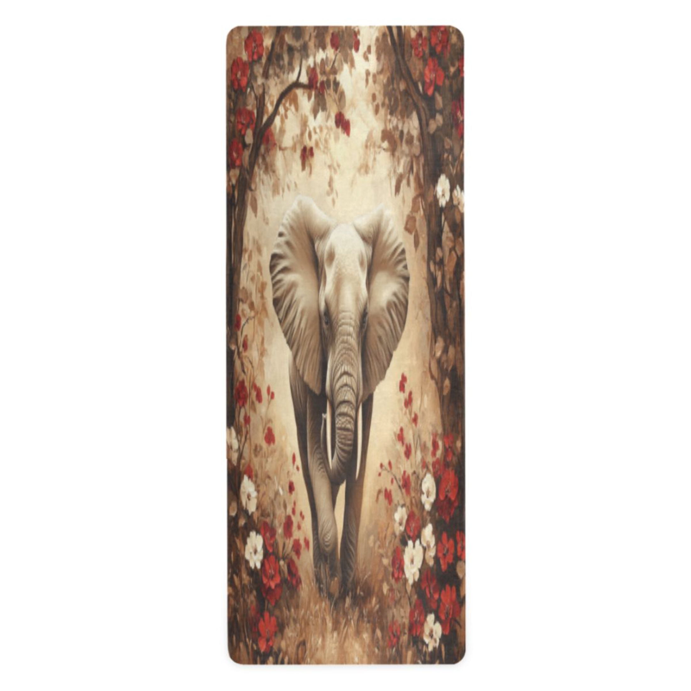 BZSMCE Yoga Mat Women Fitness Mat Graceful Elephant in Bloom Pattern