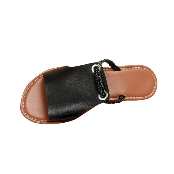 Xfvqtps Slide Sandals for Women Flat Sole Side Cut out Wide Band Flat Sandals Open Toe Casual Shoes Slide Slippers Black