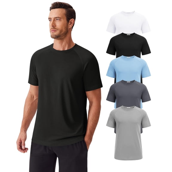 Pinspark 5 Pack Gym Workout Shirts Men Moisture Wicking T Shirts for Man Plain Summer Mesh T-Shirt Crew Neck Tees Shirt