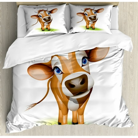 Baby Duvet Cover Set Digitally Composed Cow With Beautiful