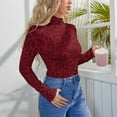 thumbnail image 3 of Long Sleeve Bodysuit for Women, Burgundy Floral Turtle Neck Body Suits Tops Jumpsuit for Womens Tummy Control, Winter Fall Trendy Outfits Fashion Clothes for Women 2024, 3 of 7