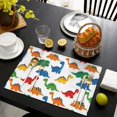 thumbnail image 3 of White Colorful Dinosaurs Pattern Summer Placemats Table Placemats Set Of 6-Linen Kitchen Washable Placemats Table Mats 11.8"x17.7" Non-Slip Heat Resistant, 3 of 5