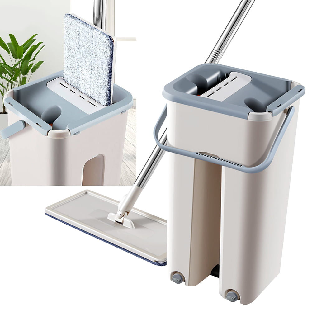 1 Set Mop and Bucket Kit Dry Wet Mop 360 Degree Rotating Mop and Bucket System with 2 Mop Heads