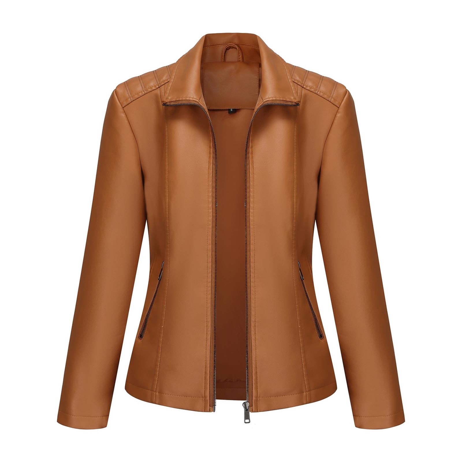 CHUMUD Women's Faux Leather Jacket with Zipper Pockets Motorcycle Fashion Zip Up Coat Trendy Going Out Jackets