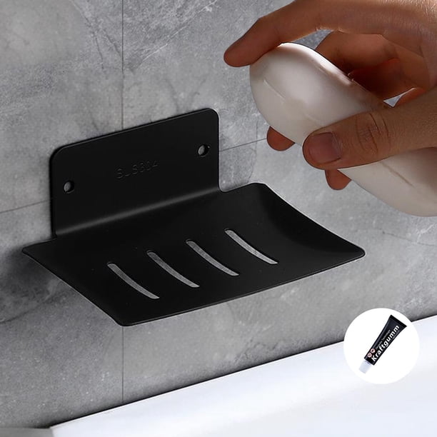 Jabonera de acero inoxidable | Jabonera de pared con drenaje | Dispensador de jabón hermético y resistente al óxido para baño, cocina o lavadero | Montaje adhesivo, sin necesidad de taladrar