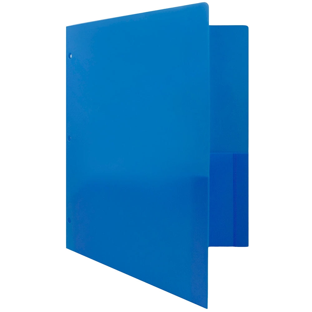 JAM Paper Plastic 3 Hole Punch Folders, Blue, 6/Pack