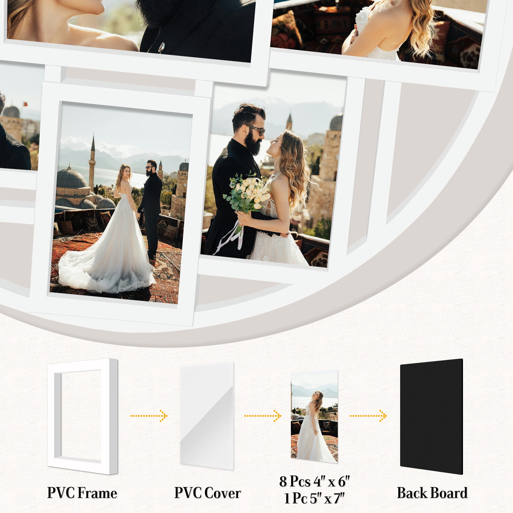 9-Opening Round 4×6 Collage Wall Frame, Multi Picture Photo Frame for Wall, Displays 9 Slots Photos, Family Collage Picture Frames, Cool Gallery-Style Wall Decor (White)