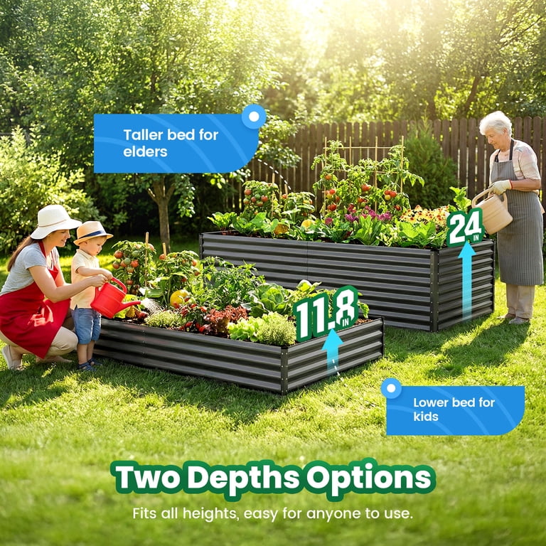 Quictent, Galvanized Raised Garden Bed, 8x4x2 ft, with Cover