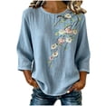 thumbnail image 2 of NTACZA Women’s Summer Tops Floral Cotton And Linen Crew Neck Blouses 3/4 Sleeve Relaxed Fit Shirts for Women Dressy Casual, 2 of 7