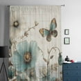 thumbnail image 5 of Vintage Flowers Semi Sheer Curtains Drapes for Living Room, Bedroom, French Doors Window 63 Inches Long, Spring Floral Teal Tulip Butterfly Rod Pocket Chiffon Curtain Drapery Voile Draperies Panel, 5 of 6